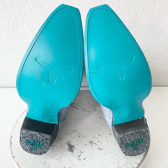 Lane LEXINGTON Womens Cowboy Boots 7.5 Blue Western Cowgirl Mid Calf Pointed Toe - Picture 8 of 11